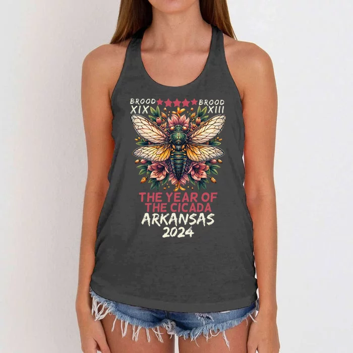 Cicada Lover Insect Bug The Year Of Cicada 2024 Arkansas Women's Knotted Racerback Tank