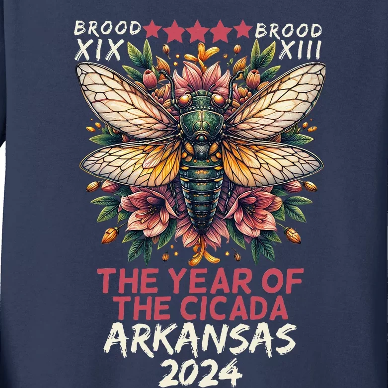 Cicada Lover Insect Bug The Year Of Cicada 2024 Arkansas Kids Long Sleeve Shirt