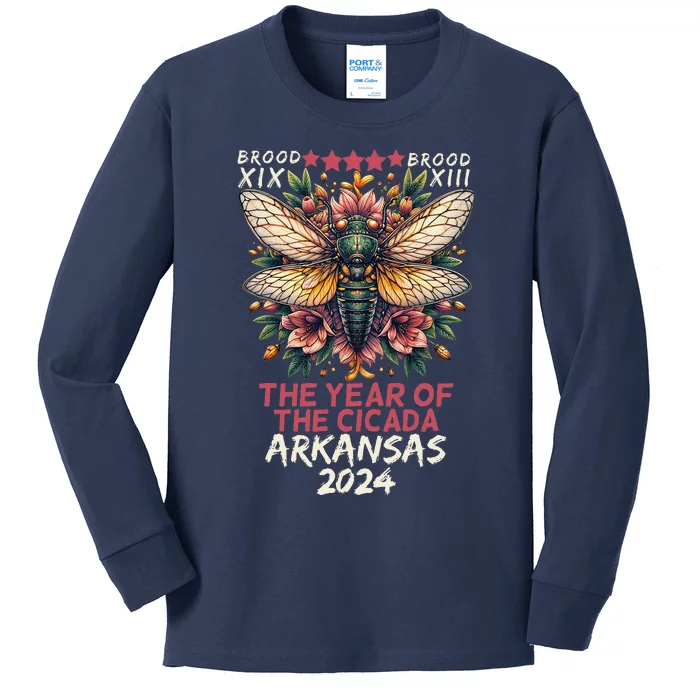 Cicada Lover Insect Bug The Year Of Cicada 2024 Arkansas Kids Long Sleeve Shirt