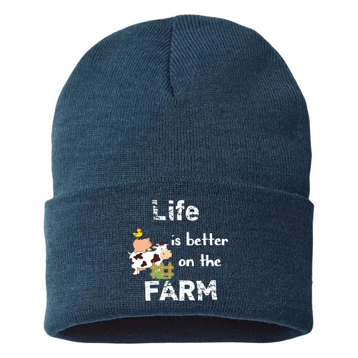 Cute Life Is Better On Farm Farmer Funny Farm Life Tee Sustainable Knit Beanie