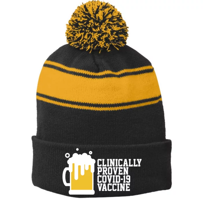 Clinically Proven covid-19 Vaccine Funny Stripe Pom Pom Beanie