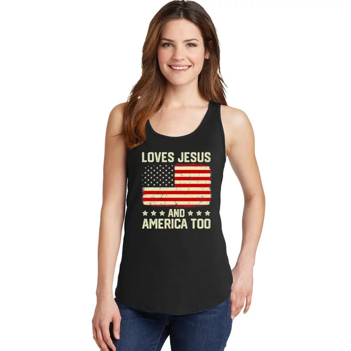 Christian Loves Jesus And America Too USA Patriotic Ladies Essential Tank