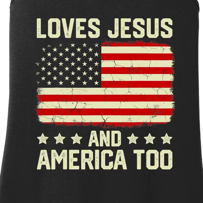 Christian Loves Jesus And America Too USA Patriotic Ladies Essential Tank