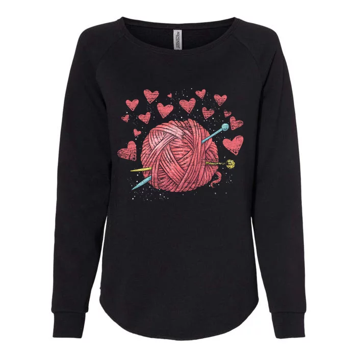 Crocheting Lover Knitter Crocheter Hearts Yarn Knitting Gift Womens California Wash Sweatshirt