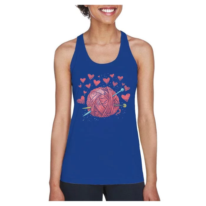 Crocheting Lover Knitter Crocheter Hearts Yarn Knitting Gift Women's Racerback Tank