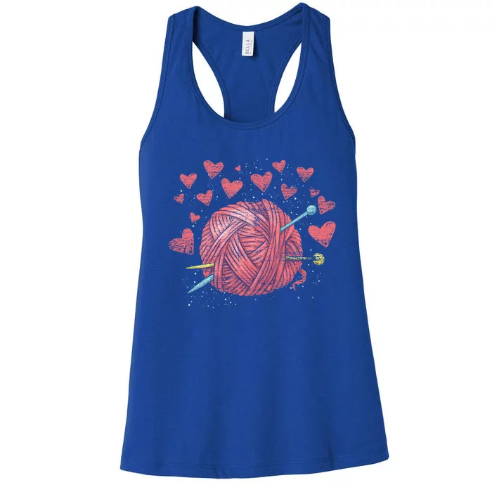 Crocheting Lover Knitter Crocheter Hearts Yarn Knitting Gift Women's Racerback Tank