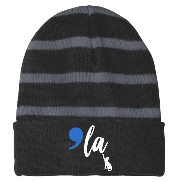 Comma La Kamala Harris Childless Cat Lady Striped Beanie with Solid Band