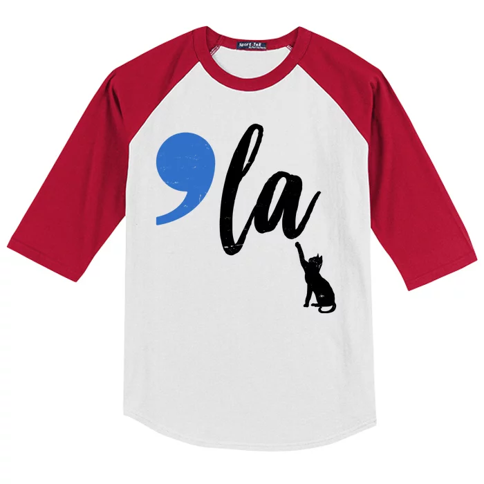 Comma La Kamala Harris Childless Cat Lady Kids Colorblock Raglan Jersey