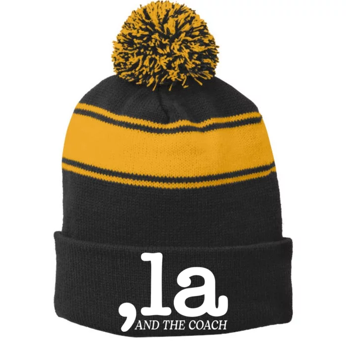 Comma La Kamala Harris Tim Walz Coach 2024 La Comma Stripe Pom Pom Beanie