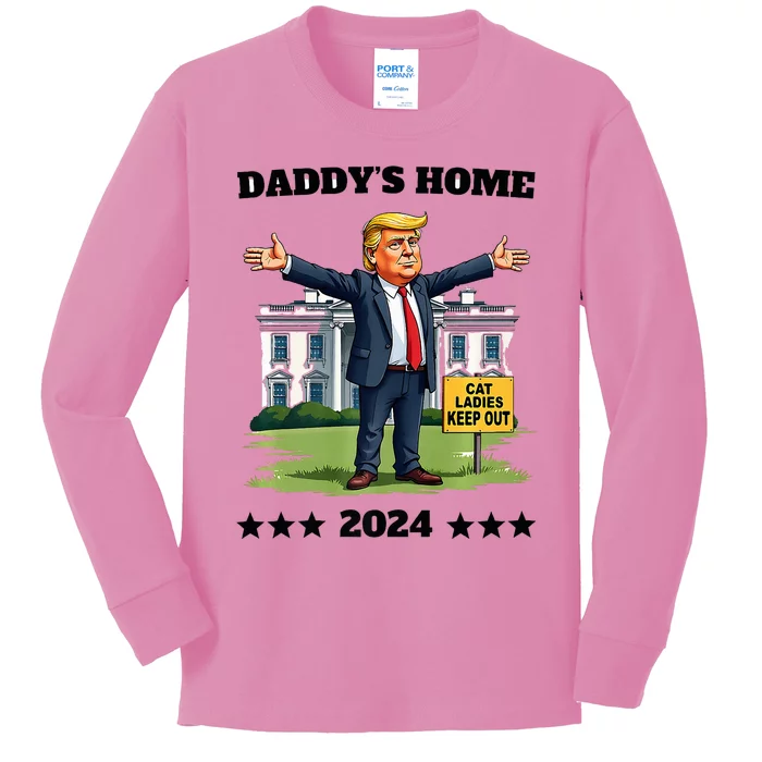 Cat Ladies Keep Out DaddyS Home Funny Trump President Kids Long Sleeve Shirt