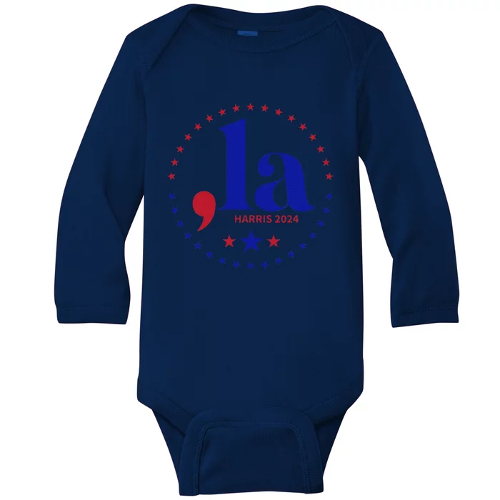 Comma La Kamala Harris For President 2024 Funny Kamala Us Gift Baby Long Sleeve Bodysuit