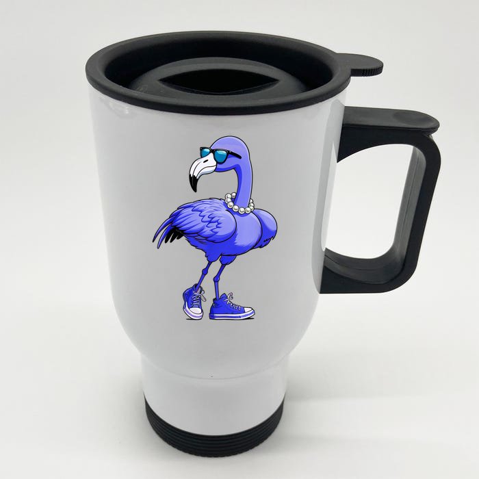 Comma La Kamala Harris 2024 Cute Blue Flamingo Pearls Gift Front & Back Stainless Steel Travel Mug