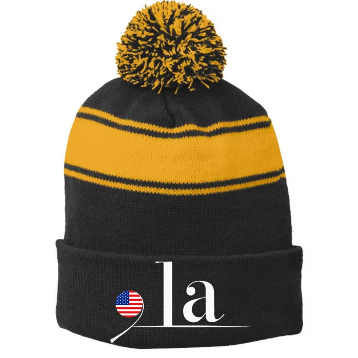 Comma La Kamala Stripe Pom Pom Beanie