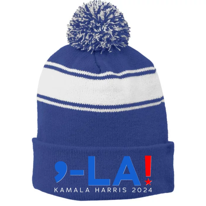 Comma La Kamala Harris 2024 Stripe Pom Pom Beanie