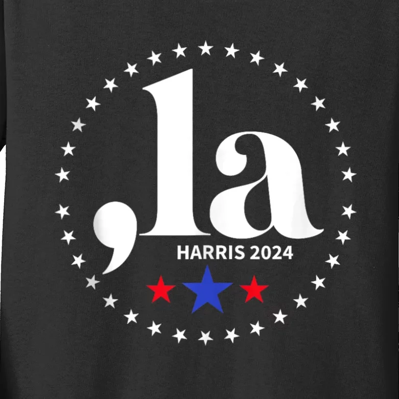 Comma La Kamala Harris For President 2024 Funny Kamala Us Kids Long Sleeve Shirt