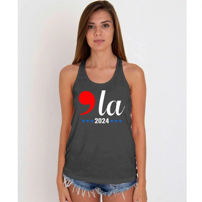 Comma + La Kamala Harris For President 2024 Women's Knotted Racerback Tank