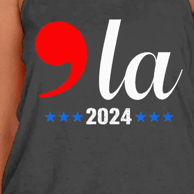 Comma + La Kamala Harris For President 2024 Women's Knotted Racerback Tank