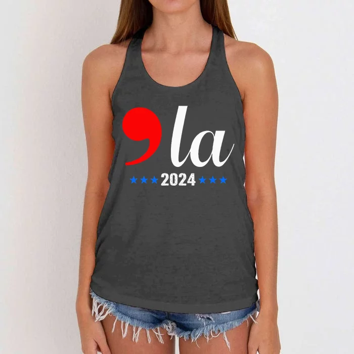 Comma + La Kamala Harris For President 2024 Women's Knotted Racerback Tank