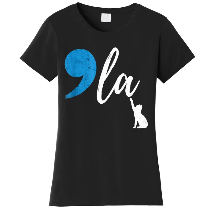 Comma +  La Kamala Harris Vote For Childless Cat Ladies Women's T-Shirt