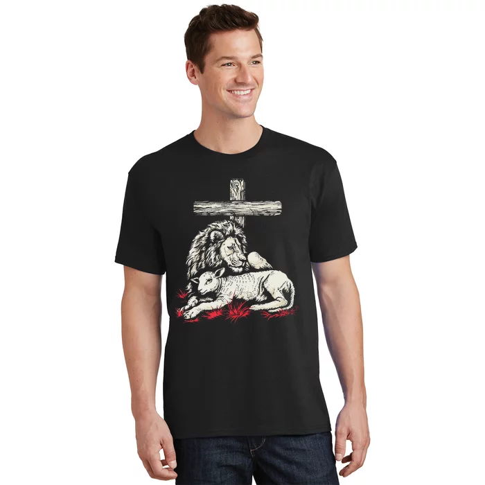 Christianity Lion Lamb Christian Cross T-Shirt