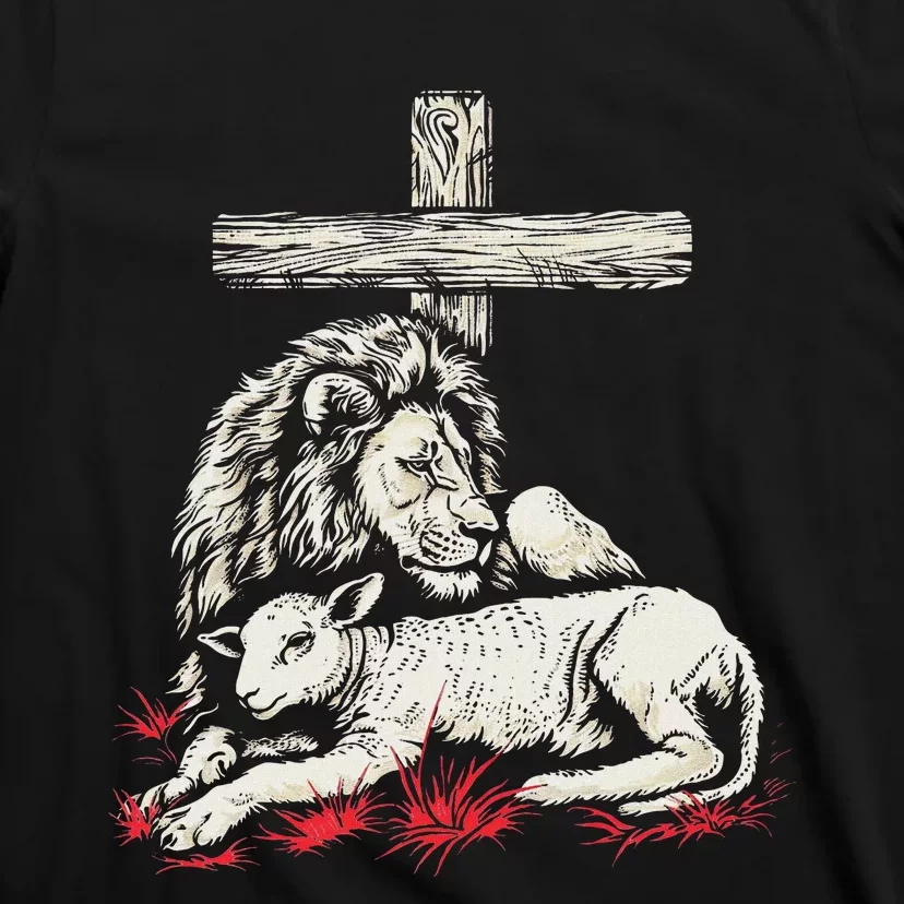 Christianity Lion Lamb Christian Cross T-Shirt