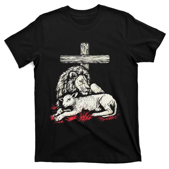 Christianity Lion Lamb Christian Cross T-Shirt