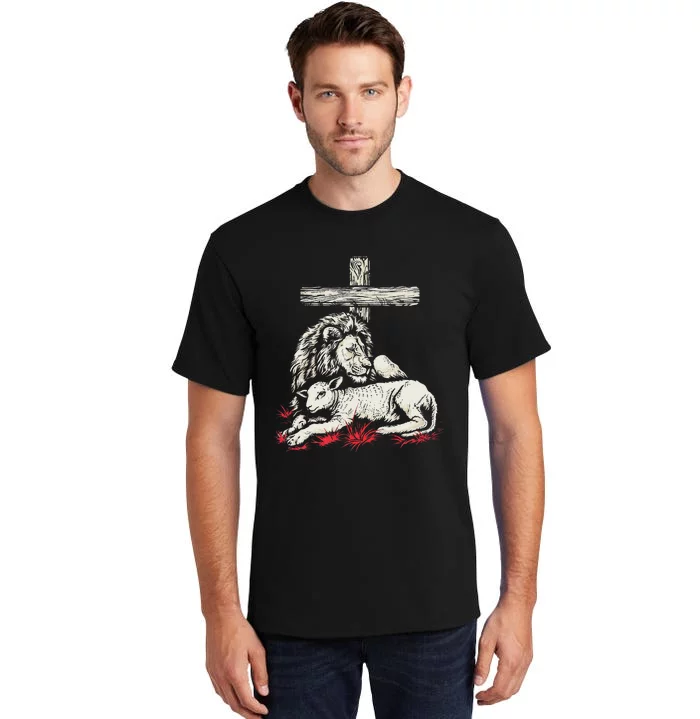 Christianity Lion Lamb Christian Cross Tall T-Shirt