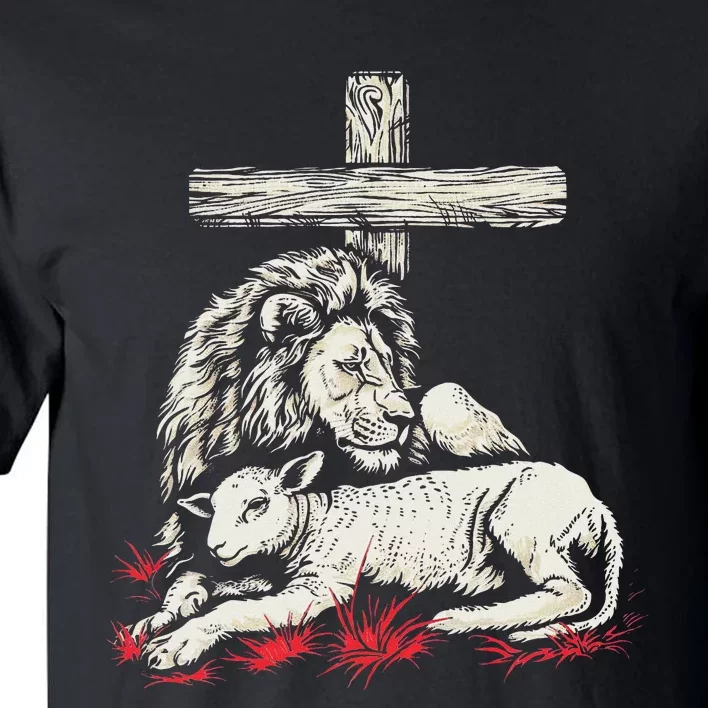 Christianity Lion Lamb Christian Cross Tall T-Shirt