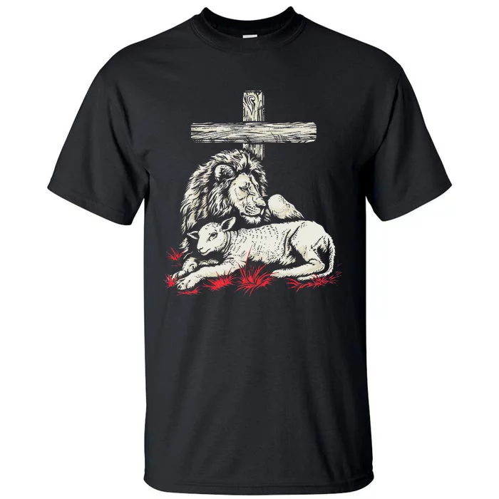 Christianity Lion Lamb Christian Cross Tall T-Shirt