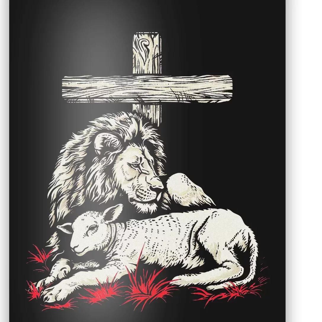 Christianity Lion Lamb Christian Cross Poster