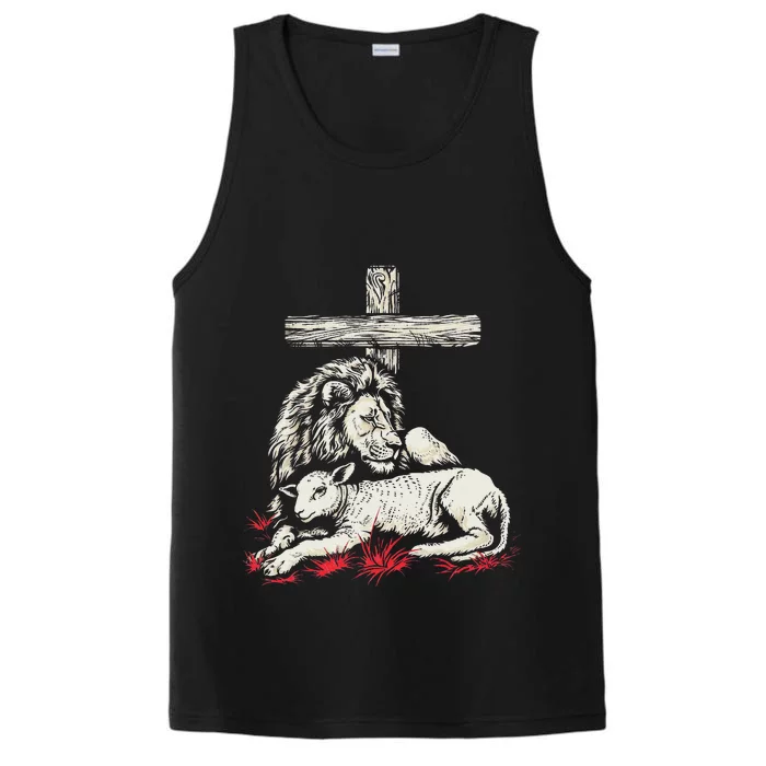 Christianity Lion Lamb Christian Cross Performance Tank