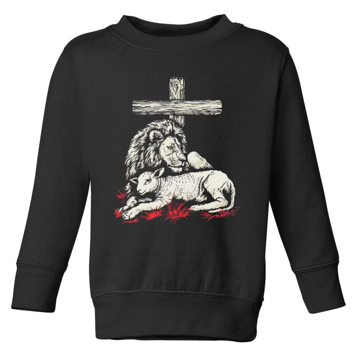 Christianity Lion Lamb Christian Cross Toddler Sweatshirt