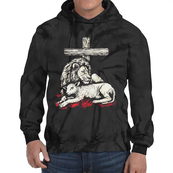 Christianity Lion Lamb Christian Cross Tie Dye Hoodie