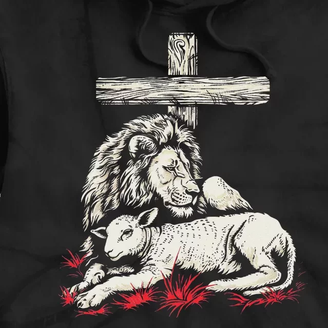 Christianity Lion Lamb Christian Cross Tie Dye Hoodie