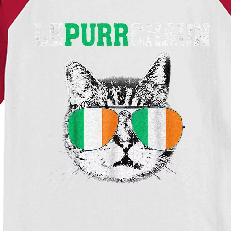 Cute Lepurrchaun Leprechaun Cat Lover Saint Patrick's Day Kids Colorblock Raglan Jersey