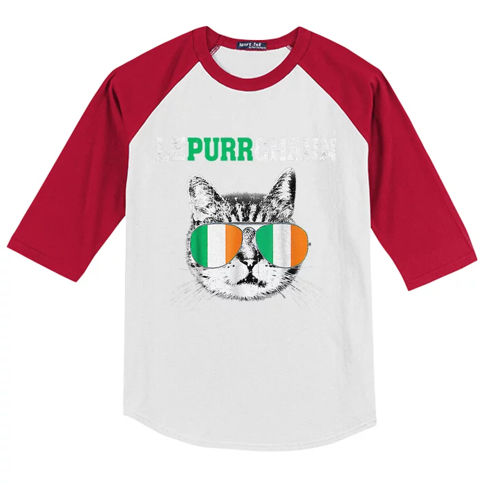 Cute Lepurrchaun Leprechaun Cat Lover Saint Patrick's Day Kids Colorblock Raglan Jersey