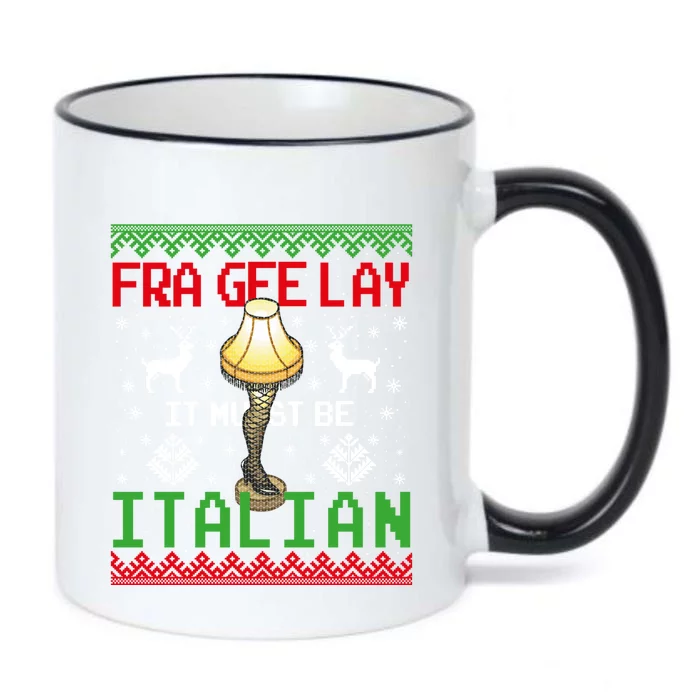 Fragile Christmas Leg Lamp FRA GEE LAY It Must Be Italian Ugly Sweater Black Color Changing Mug