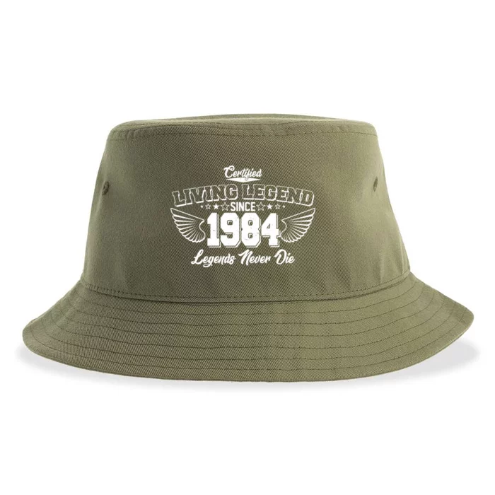 Certified Living Legend Since 1984 Legends Never Die 40th Birthday Wings Sustainable Bucket Hat