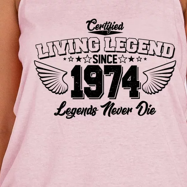 Certified Living Legend Since 1974 Legends Never Die 50th Birthday Wings Women's Knotted Racerback Tank