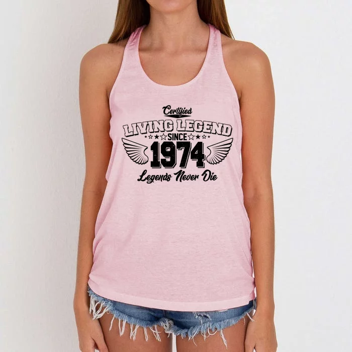 Certified Living Legend Since 1974 Legends Never Die 50th Birthday Wings Women's Knotted Racerback Tank