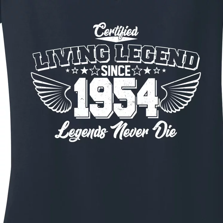 Certified Living Legend Since 1954 Legends Never Die 70th Birthday Wings Women's V-Neck T-Shirt