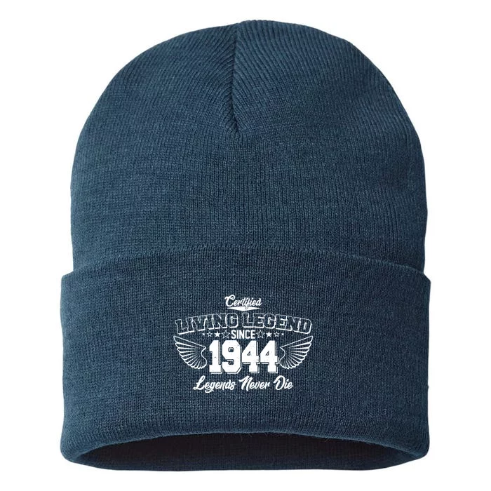 Certified Living Legend Since 1944 Legends Never Die 80th Birthday Wings Sustainable Knit Beanie