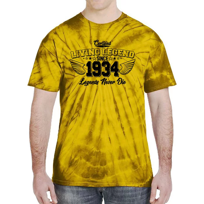 Certified Living Legend Since 1934 Legends Never Die 90th Birthday Wings Tie-Dye T-Shirt