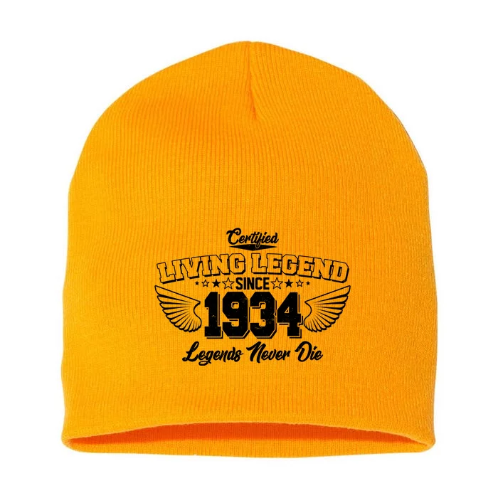 Certified Living Legend Since 1934 Legends Never Die 90th Birthday Wings Short Acrylic Beanie