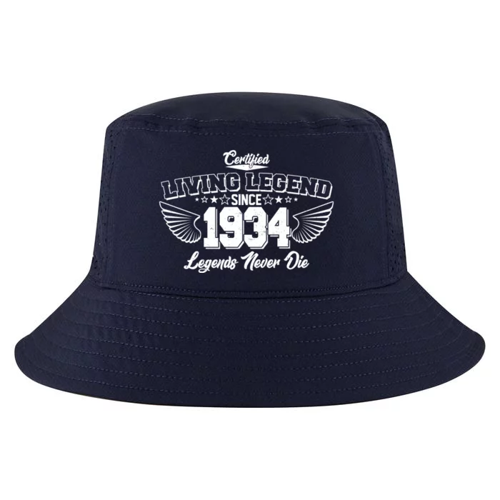 Certified Living Legend Since 1934 Legends Never Die 90th Birthday Wings Cool Comfort Performance Bucket Hat