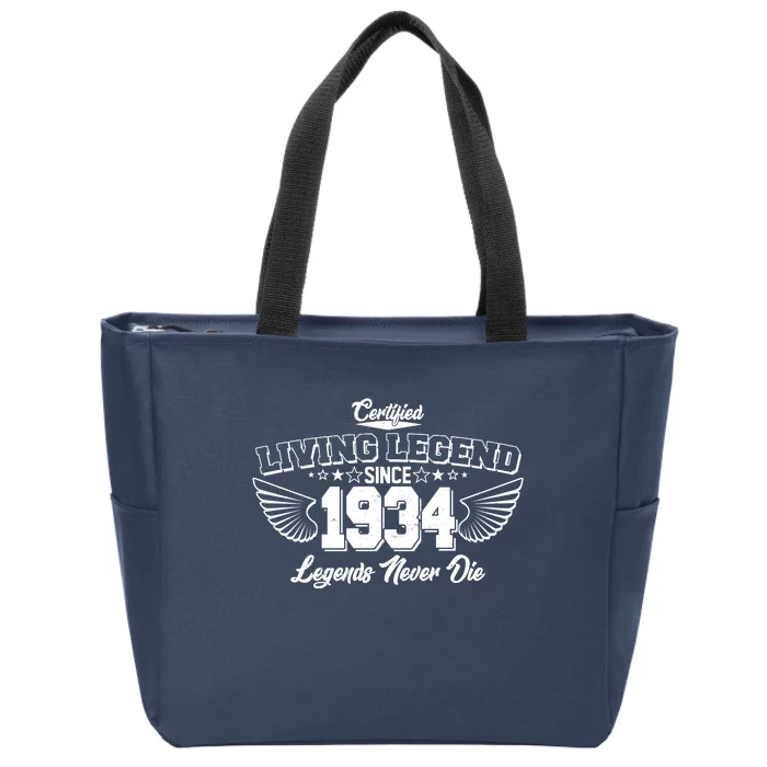 Certified Living Legend Since 1934 Legends Never Die 90th Birthday Wings Zip Tote Bag