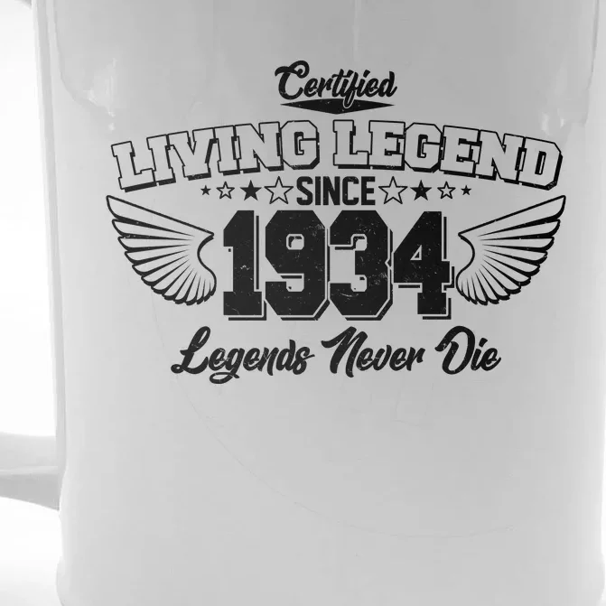 Certified Living Legend Since 1934 Legends Never Die 90th Birthday Wings Front & Back Beer Stein