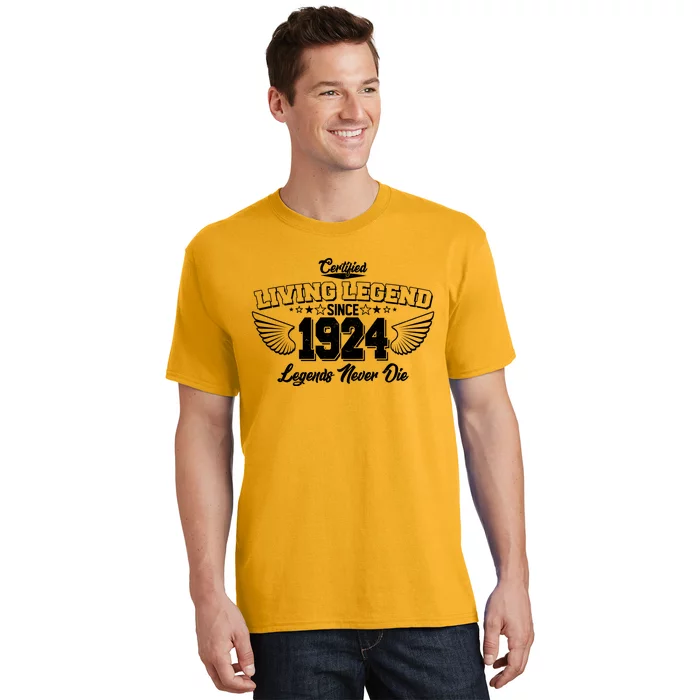 Certified Living Legend Since 1924 Legends Never Die 100th Birthday Wings T-Shirt