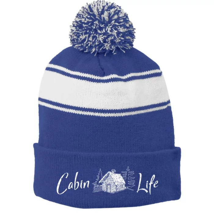 Cabin Life Log Cabin Gift Stripe Pom Pom Beanie