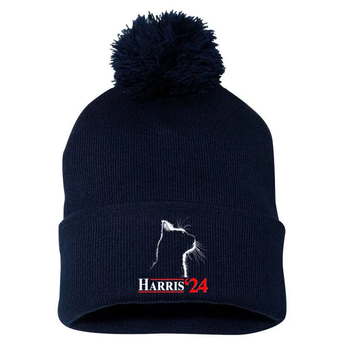 Cat Lady Ladies For Kamala Harris 2024 Pom Pom 12in Knit Beanie